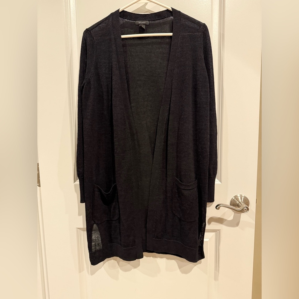 HALOGEN Linen Blend Open Front Long Cardigan with Pockets size Medium Petite